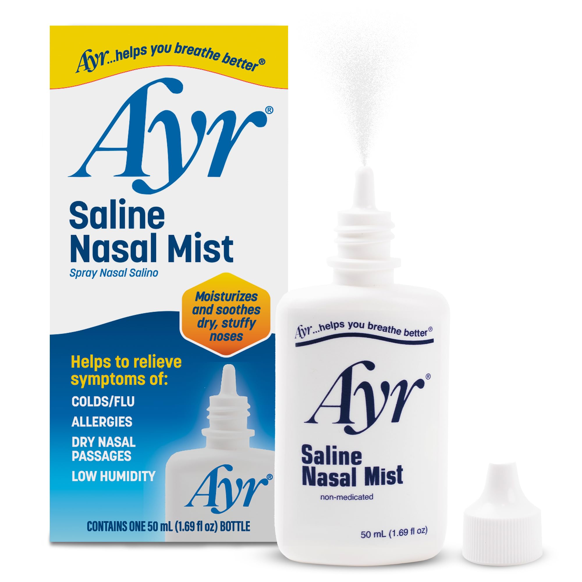 Ayr Saline Nasal Mist, 1.69-Ounce Spray Bottles (Pack of 6)