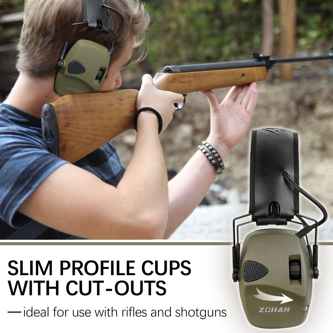 ZOHAN EM054 Electronic Shooting Ear Protection Muffs, Sound Amplification Noise Reduction Shooting Earmuffs for Gun Range, Ideal for Hunting and Shooting - Army Green: Clothing