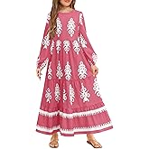 HOSIKA Girls Fall Maxi Dress Long Sleeve Boho Floral Tiered Ruffle A-Line Casual Holiday Dresses with Pockets for 6-12 Y
