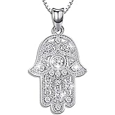 Aniu 925 Sterling Silver Hamsa Hand of Fatima Evil Eye Jewelry for Women With Cubic Zirconia - Comes With Black Gift Jewelry Box