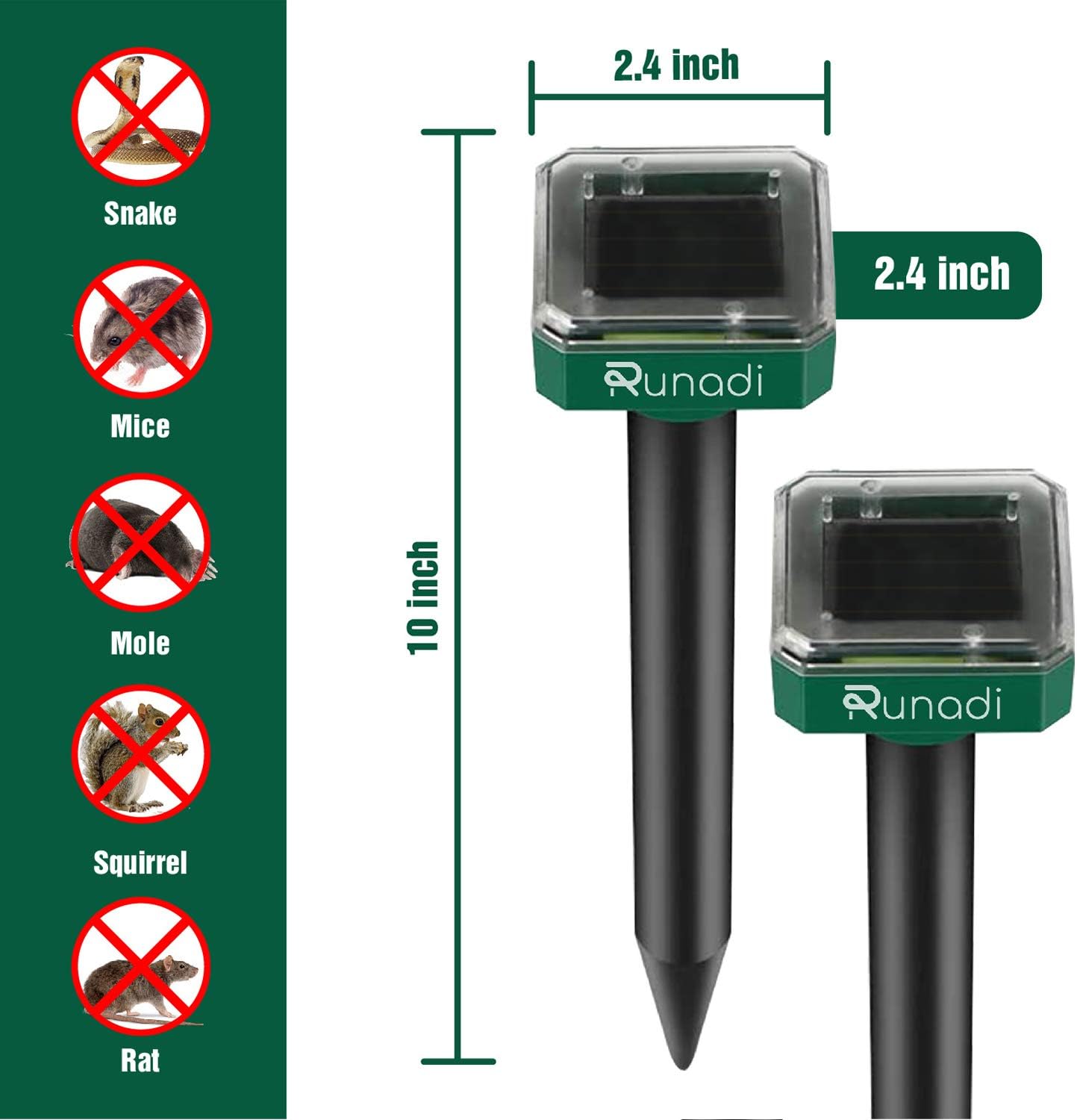 RUNADI Mole Repellent 2 Packs - Outdoor Insect Deterrent - Solar Powered Snake Remover for Mole, Vole, Gopher, Snakes and Other Animals : Garden & Outdoor
