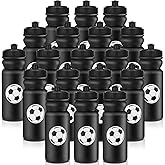 Nitial 20 Pack Soccer Squeeze Water Bottle Bulk 20 oz Sports Bottle with Pull Top Lid Plastic Reusable Gifts Tumbler for Sports Travel Gym Party Supplies (Black)