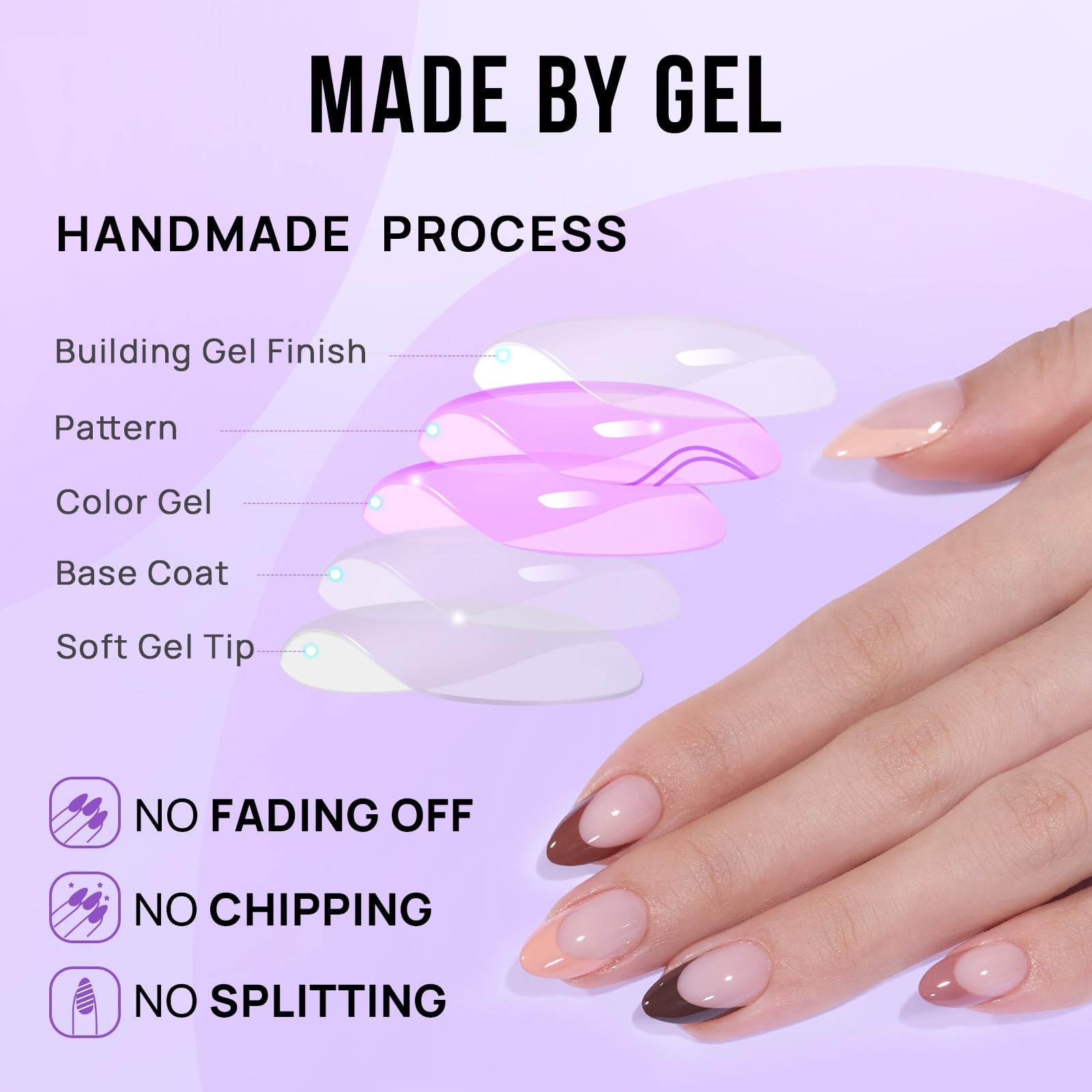 Almond Press On Nails - BTArtbox French Tip Press On Nails, Supremely Fit & Natural Glue On Nails with Nail Glue, Reusable Stick On Nails in 16 Sizes - 30 Fall Soft Gel Fake Nails Kit, Morning Coffee - Image 5