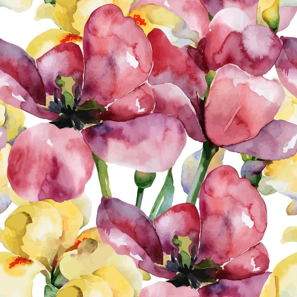 Pitaara Box Purple Tulips & Yellow Irises | Canvas Painting for Bedroom & Living Room | Engineered Wood Frame | 24 x 24 inch (61 x 61 cms)