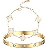 TICVRSS 18K Gold Plated Clover Bracelet Love bangle Set for Women Stackable Trendy Fashion Simple Friendship Bracelets Lucky Bracelet Jewelry Cute Gifts for Women