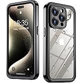 SPIDERCASE ONLY Designed for iPhone 15 Pro Max Waterproof, [Built-in Screen & Camera Protection] [IP68 Underwater]12FT Military Full-body Shockproof Anti-Scratched Rugged Phone Case 6.7”, Black/Clear
