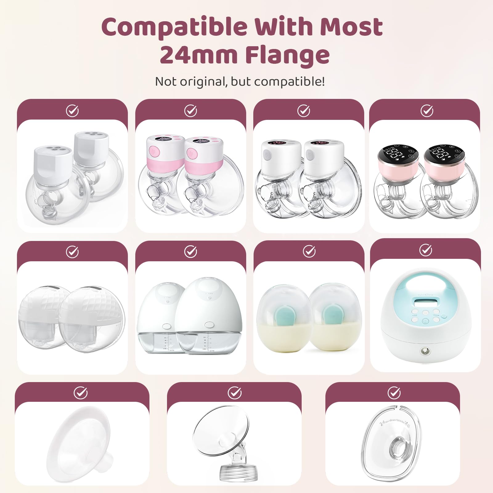 Nursi Luna Flange Sizing Kit 3 in 1 with 10PCS Flange Inserts 13/15/17/19/21mm, Silicone Flanges Insert Kit for 24mm Flange/Shield, Pumping Essentials Kit for Moms