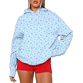 JEIBKOUY Womens Oversized Ditsy Floral Hoodie Loose Crewneck Fleece Hooded Sweatshirt Y2k Pullover Tops Fall Winter Outfits