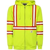 BOCOMAL FR Hoodies High Visibility 10.5oz Cottion Fleece Zipper Hi Vis Flame Resistant Reflective Hooded Sweatshirts