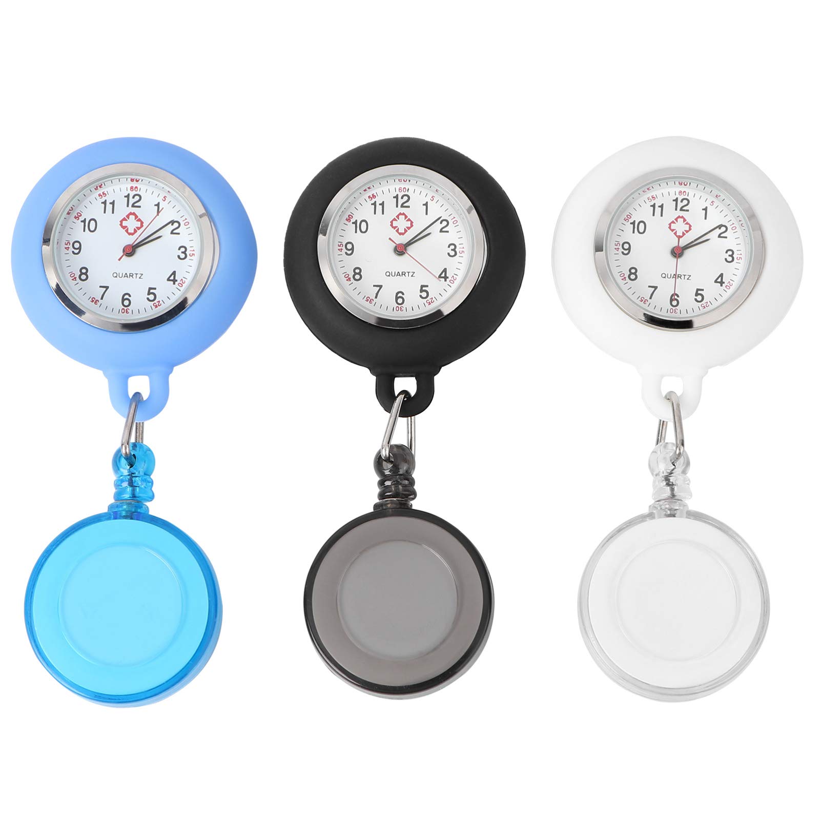 Retractable Watch- Clip on Hanging Lapel Fob Pocket Watch- Stretchable Hanging for Women Man Doctors (3pcs)