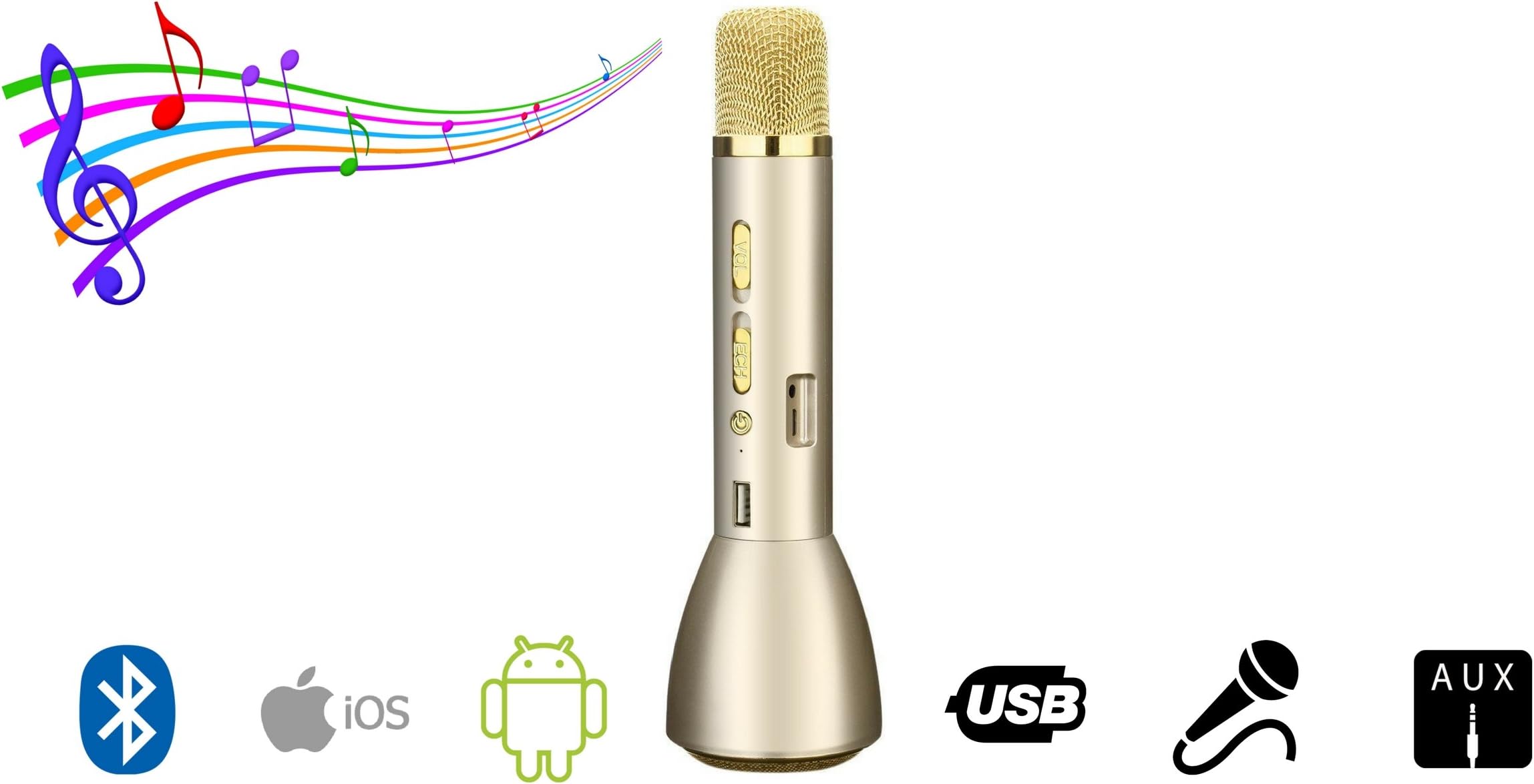 Axcess Wireless Microphone Karaoke, Portable Karaoke Player, Universal Bluetooth Wireless Speaker Microphone, for Home KTV Singing Support IOS Apple Iphone Ipad Android Smartphone PC (Gold)