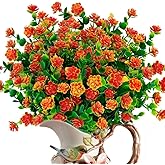 ZWYOQI 8 Bundles Artificial Flowers Outdoor Fake Mums UV Resistant Plastic Flowers Faux Plants Indoor Outside Garden Porch Patio Window Box Wedding Home Décor (Orange/8pcs)
