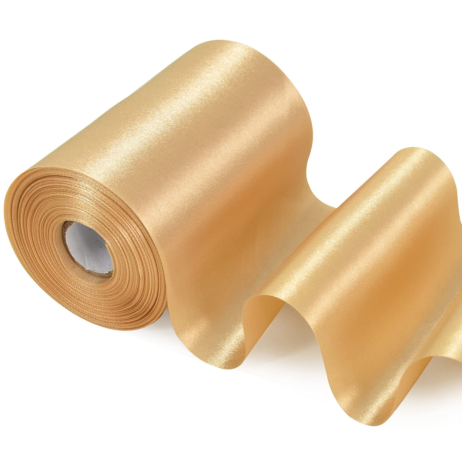 TONIFUL Wide satin ribbon-for Gift Wrapping Christmas Tree Halloween Thanksgiving Wedding Car Chair Pageant Sashes Grand Opening Festival Party Decor-Gold Ribbon-4 Inch x 22 Yards