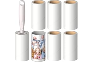 MELERIO Lint Rollers 6 Refills Full 420 Sheets, 1 Handle 1 Dust Cover with 5 Extra Sticky Lint Roller Set for Clothes, Sofa, 