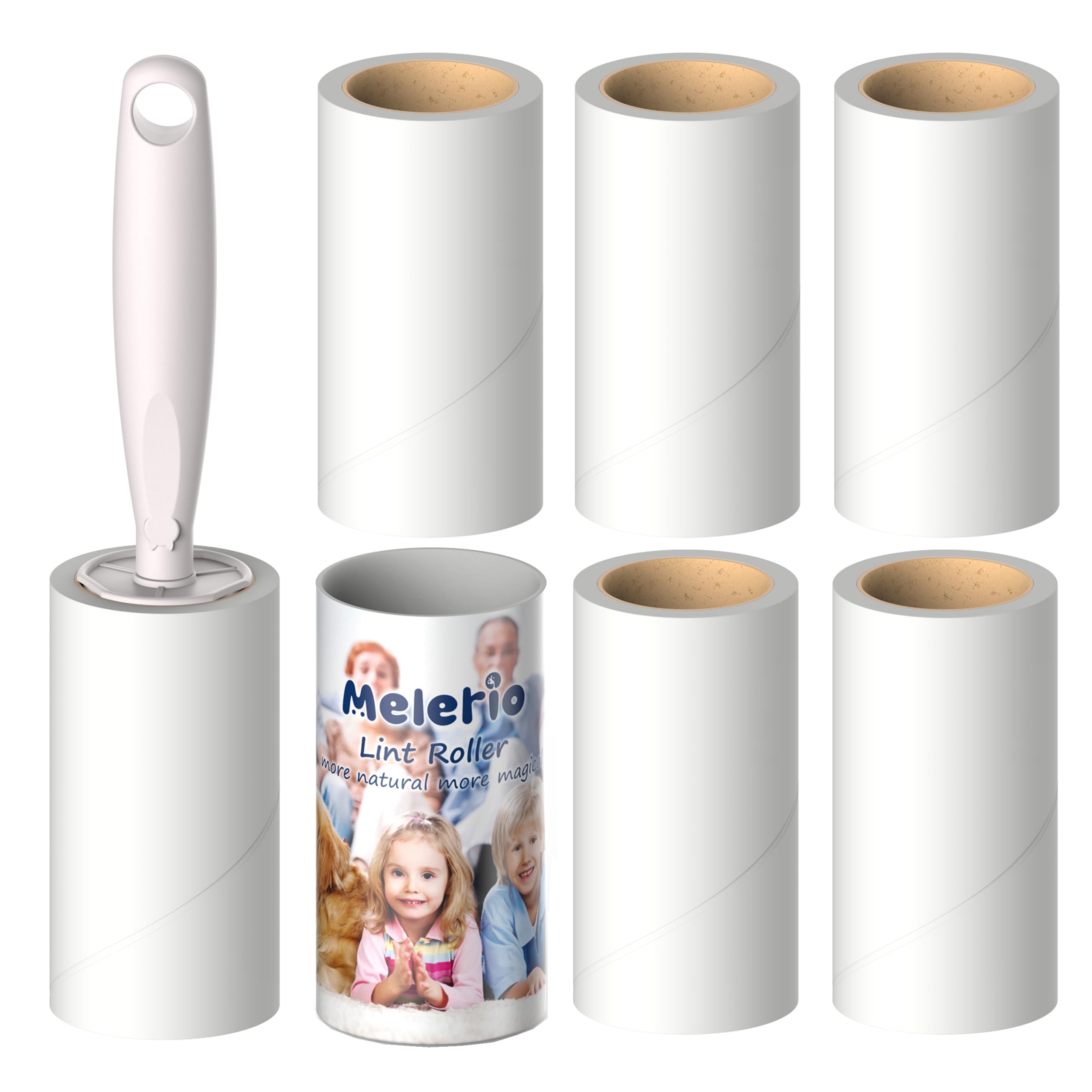 MELERIO Lint Rollers 5 Refills Full 420 Sheets with Protective Cover,1 handle with 6 Extra Sticky Lint Roller Set for Clothes, Sofa, Bed and Carpet, Lint Roller for Pet hair, Cat Hair, Dog Hair, Dust
