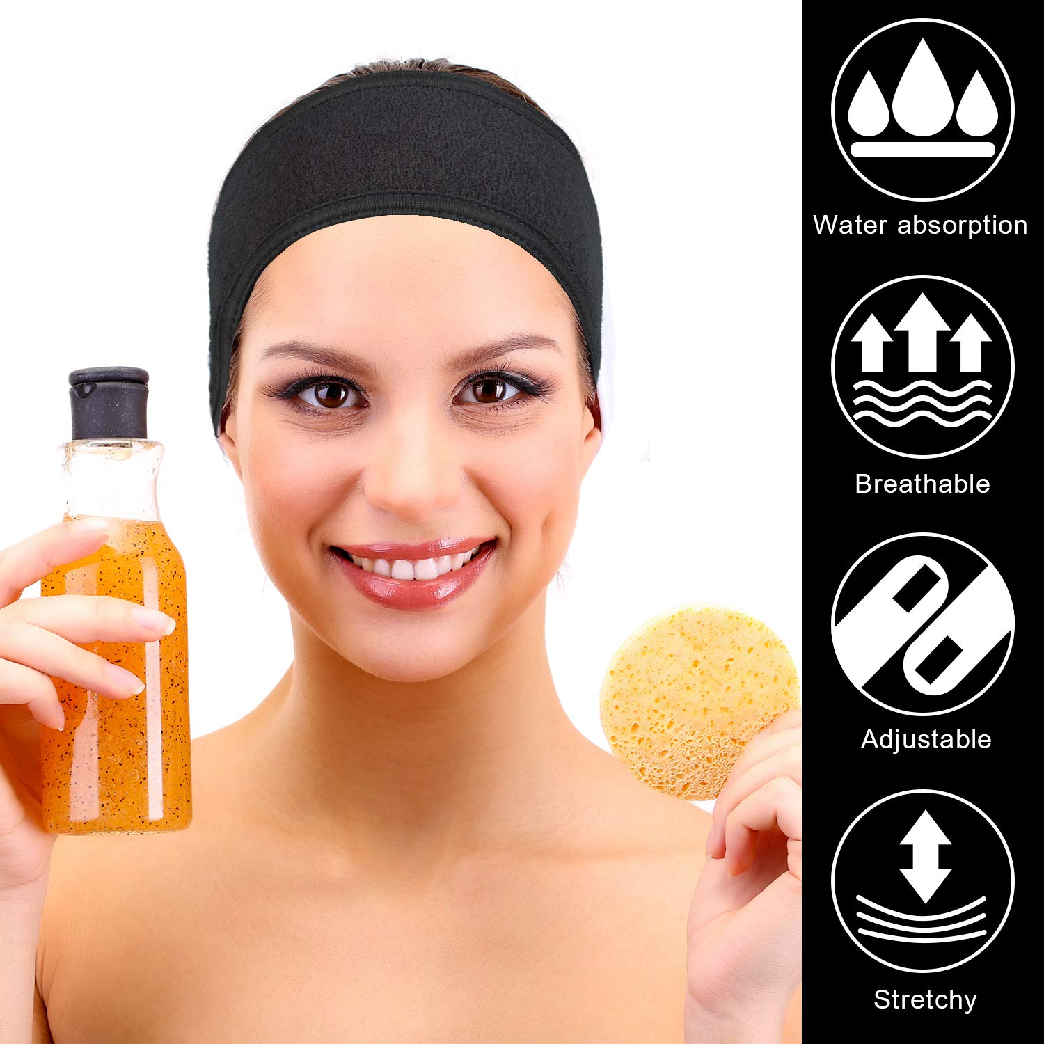 Whaline Spa Facial Headband Make Up Wrap Head Terry Cloth Headband Adjustable Towel for Face Washing, Shower, 3 Pieces (White, Black, Pink) : Beauty