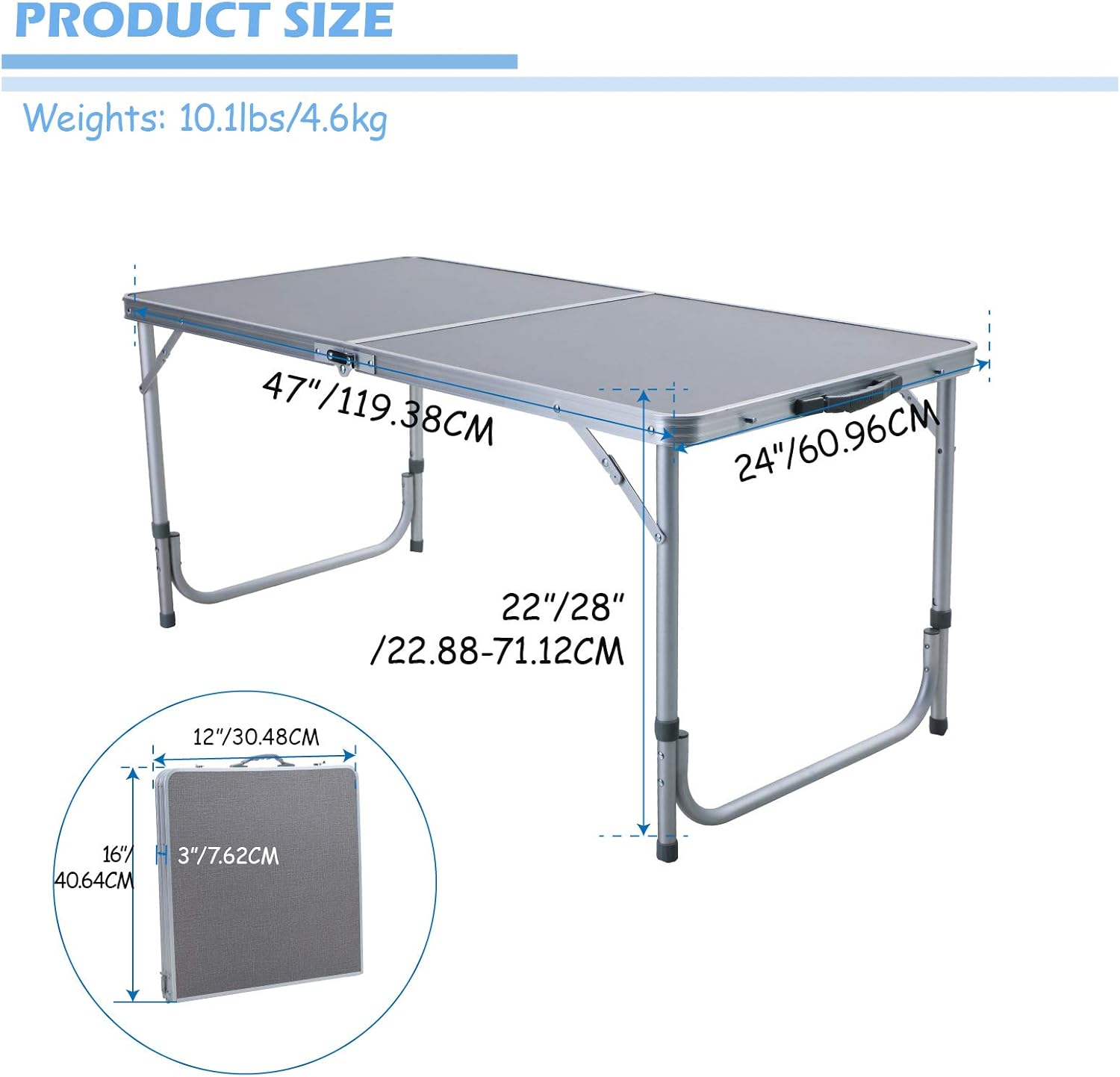 Camping World Folding Camping Picnic Table Adjustable Lightweight Desk Portable Handle, Rust Resistant Table for Outdoor Picnic Beach Backyard : Garden & Outdoor