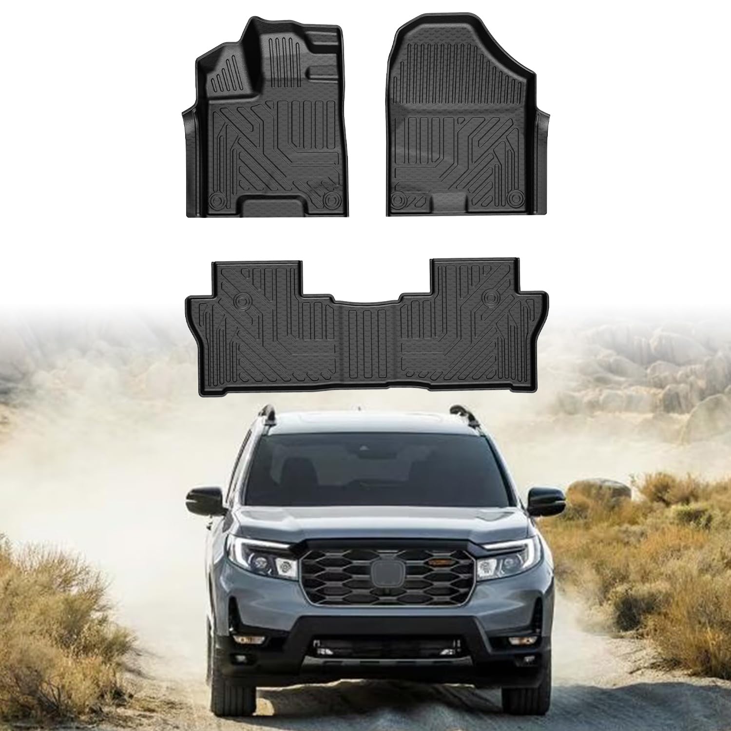 Mixsuper Custom Fit Floor Mats for 2019-2025 Honda Passport All Weather Floor Liners Durable 1st and 2nd Row Set Black Image