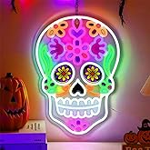 Halloween Decorations Window Skull Lights, Acrylic Neon Signs Day of the Dead Sugar Skull Lights Dia de los Muertos For Party, Bedroom Wall Decor, Home Wall, Man Cave