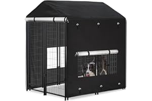 HADISI Outdoor Dog Kennel Cover 4.2'Dx4.2'Wx4.5'H Full Coverage Windproof Anti-UV.with Transparent PVC Window and Breathable Mesh.Waterproof Dog Kennel Cover for Multiple Brands of Dog Kennels,Cover Only