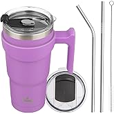 Konokyo 20 oz Tumbler with Handle and 2 Straw 2 Lid, Insulated Water Bottle Stainless Steel Vacuum Cup Reusable Travel Mug,Lavender