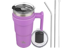 Konokyo 20oz Tumbler with Handle and 2 Straw 2 Lid, Insulated Water Bottle Stainless Steel Vacuum Cup Reusable Travel Mug,Lavender