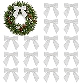 16Pcs Christmas Velvet Bows, 4.3" Vintage Velvet Ribbon Bows for Christmas Tree Garland Wreath Gift Wrapping DIY Crafts Wedding Decor (White)