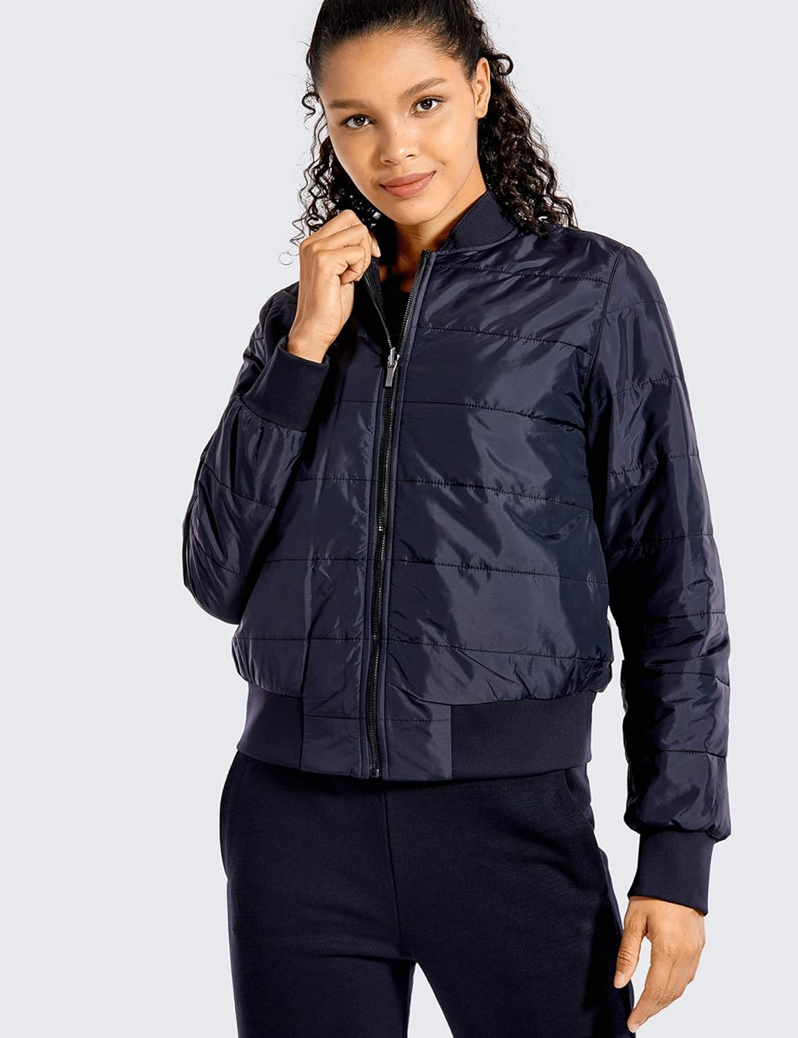 CRZ YOGA Women's Winter Flight Bomber Jackets Workout Full Zip Lightweight Warm Outerwear with Pockets: Clothing