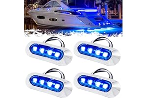 PSEQT 3.8'' Waterproof LED Lights - Courtesy, Interior, Deck, Navigation, Transom, Stern, Cabin Lighting for Pontoon, Fishing Boat, Kayak, Sailboat, Bass Boat - 12V/24V (Blue, 4Pcs)