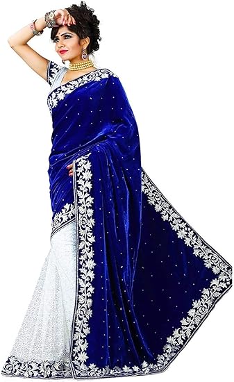Women's Velvet & Georgette Saree With Blouse Piece