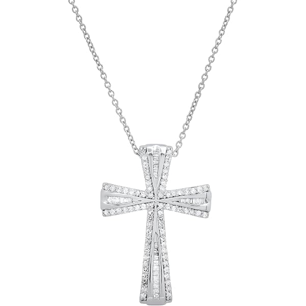 Dazzlingrock Collection 0.35 Carat Round Natural White Diamond Cross Pendant – 925 Sterling Silver With 18" Chain