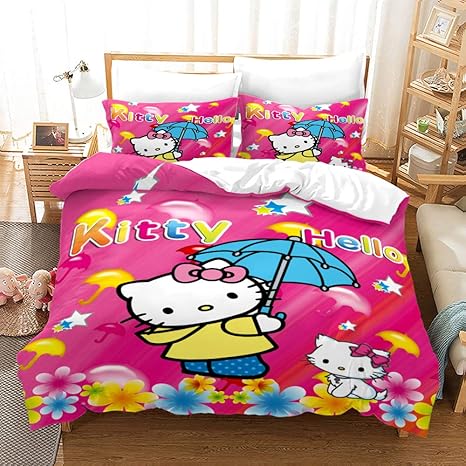 Amazon Com Viuseay Hello Kitty Bedding Set Cartoon Cat Duvet Cover Full 3pcs Kids Toddler Girls Pink Quilt Cover Set Include 1 Duvet Cover 2 Pillow Case Hidden Zipper And Corner Ties No Comforter