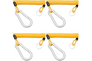 MECMO (4-Pack 4ft Breakaway Trailer Cable Emergency Brake Safety Cable Heavy Duty Stainless Steel Spring Towing Coiled Wire, Replacement Break Away Switch Safety Lanyard for RV Trailer Camper Boat