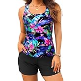 Talisea Tankini Bathing Suits with Shorts - Two Piece Swimsuit for Women with 2 Pockets Boy Shorts Modest Swimwear