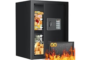 TISKGG 2.5 Cubic Large Fireproof Safe with Fireproof Document Bag, Anti-Theft Home Safe Fireproof Waterproof with Sensor Light & Smart Alarm, Security Safe Box for Money Firearm Valuables