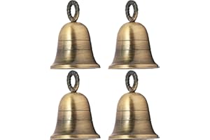 HANDTECHINDIA 3" Height Indian Brass Bells Jingle Bells for Home Door Décor, Crafts, Chimes, Christmas Décor, Cow Pet Bells Christmas Craft Bells for Christmas Decorations- Antique (4)
