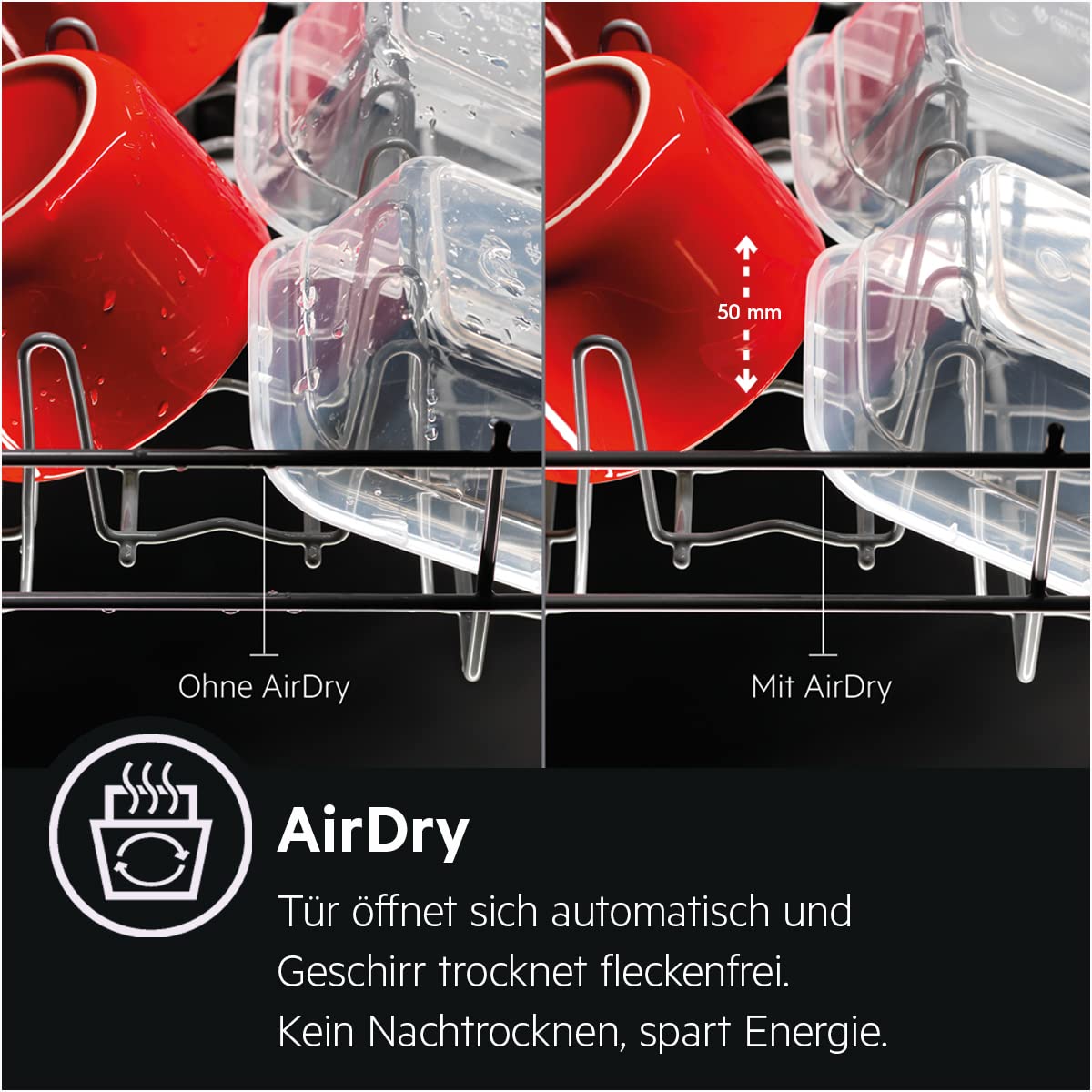 AEG Vollintegrierter Geschirrspüler 60 cm, Spülmaschine Serie 5000: AirDry Kein Nachtrocknen, Energieklasse C, Besteckschublade, personalisierte Zeit-Steuerung, 44 dB, Wasserstopp, 14 MG, FSK64907Z 7