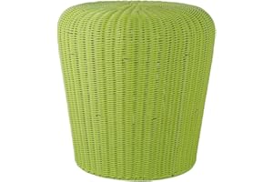 DUSVALLY Wicker Green Stool for Patio & Garden, Decorative Outdoor Hand Weave Accent Side Table Storage Stool Basket, 18" H Ottoman Footstool for Bedroom Balcony Deck Seat Furniture