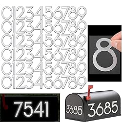 6 Sets 3 inch White Reflective Mailbox Numbers