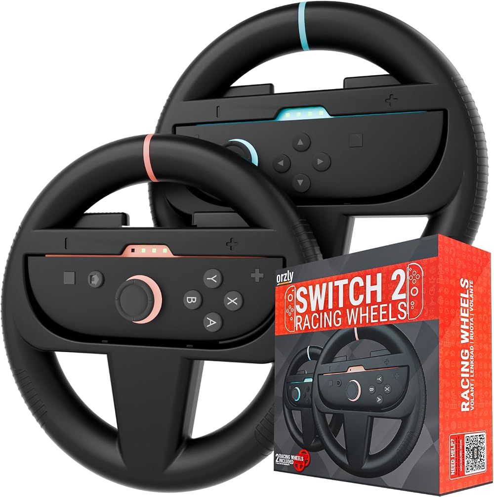 Orzly Steering Wheels Compatible with Nintendo Switch 2 Twin Pack Black