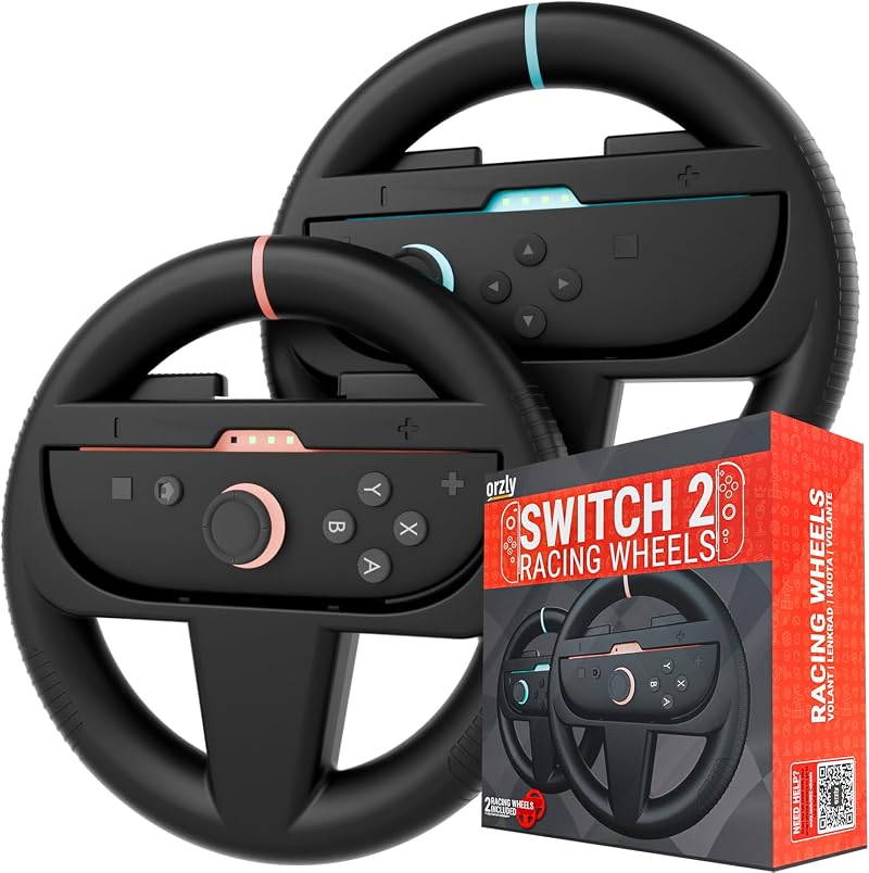 Orzly Steering Wheels Compatible with Nintendo Switch 2 Twin Pack Black