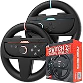 Orzly Steering Wheels – Compatible with Switch 2 (2025 Console) – Twin Pack Racing Wheel Accessories for Joy-Con Controllers and MarioKart Racing Games (2 Black Wheels) Gift Boxed