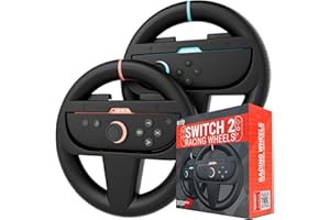 Orzly Steering Wheels – Compatible with Switch 2 (2025 Console) – Twin Pack Racing Wheel Accessories for Joy-Con Controllers and MarioKart Racing Games (2 Black Wheels) Gift Boxed