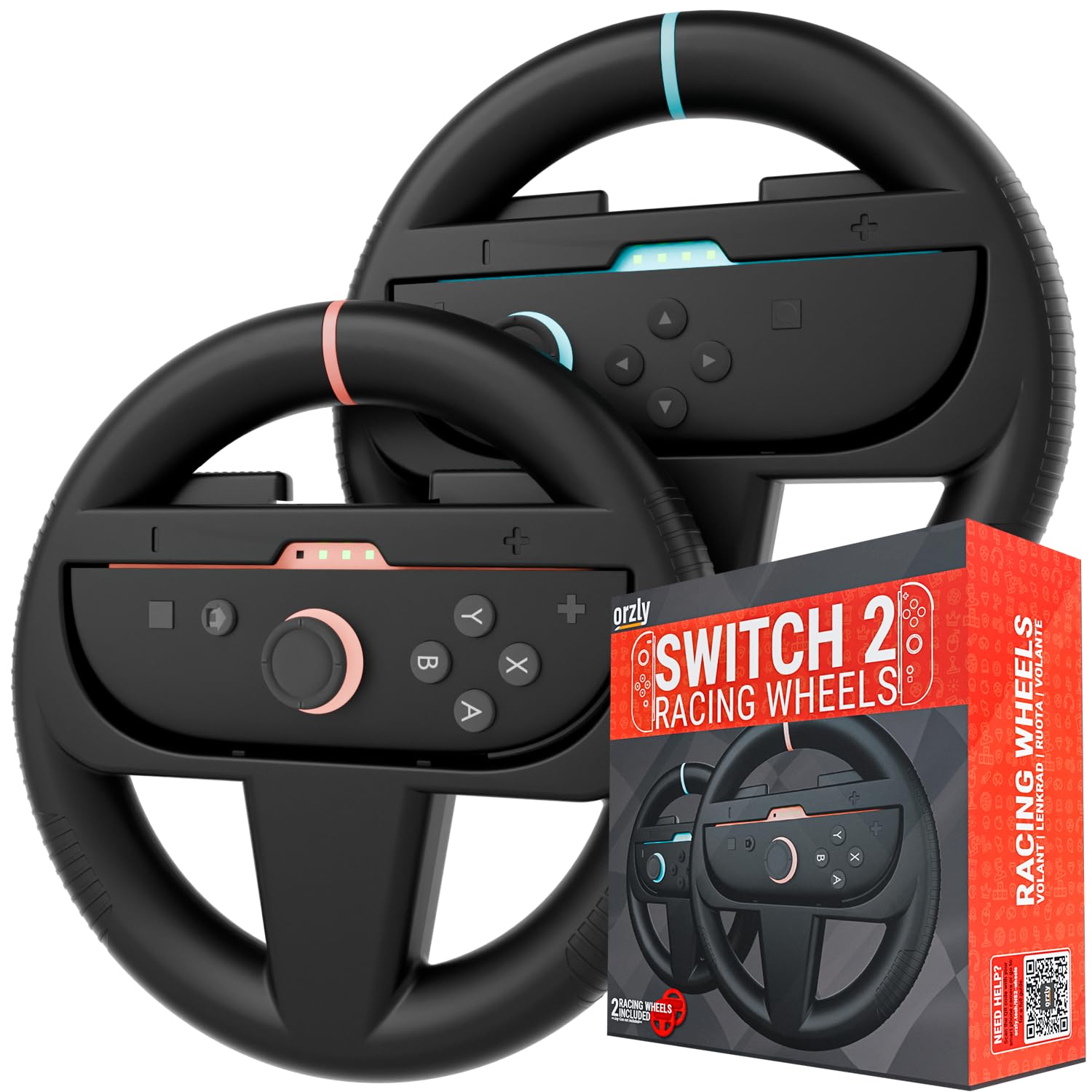 Orzly Lenkrader - Kompatibel mit Switch 2 (2025 Konsole) - Doppelpack Racing Wheel Zubehor fur Joy-Con Controller und MarioKart Rennspiele (2 schwarze Wheels) Geschenkbox Edition