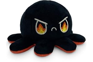 TeeTurtle - The Original Reversible Octopus Plushie - Angry Red + Rage Black - Cute Sensory Fidget Stuffed Animals That Show Your Mood, 4 inch