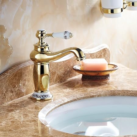Beelee Gold poliert Armatur Wasserhahn Waschtischarmatur Messing Waschtisch Waschbecken Einhebelmischer für Bad und Küche