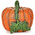 Sungmor Cast Iron Pumpkin Decorative Box, Vintage Trinket Box Small Storage Jar with Lid, Candy Cookie Container, 4.3" Hand Painted Pumpkin Figurine Fall Table Decor, Halloween, Thanksgiving
