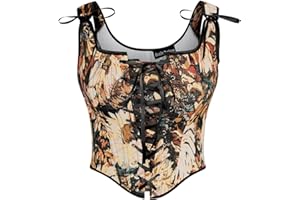 Scarlet Darkness Corset Tops for Women Renaissance Lace Up Floral Overbust Boned Bustier Bodice