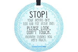 (Three Little Tots) Light Blue Stop Tag - STOP! Your germs are too big for little me! Please look, Don't Touch. Mommy thanks 