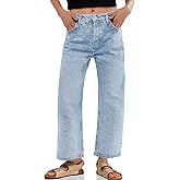 Cicy Bell Womens Baggy Horseshoe Jeans Boyfriend Wide Leg Vintage Mid Rise Cropped Denim Pants Light Blue